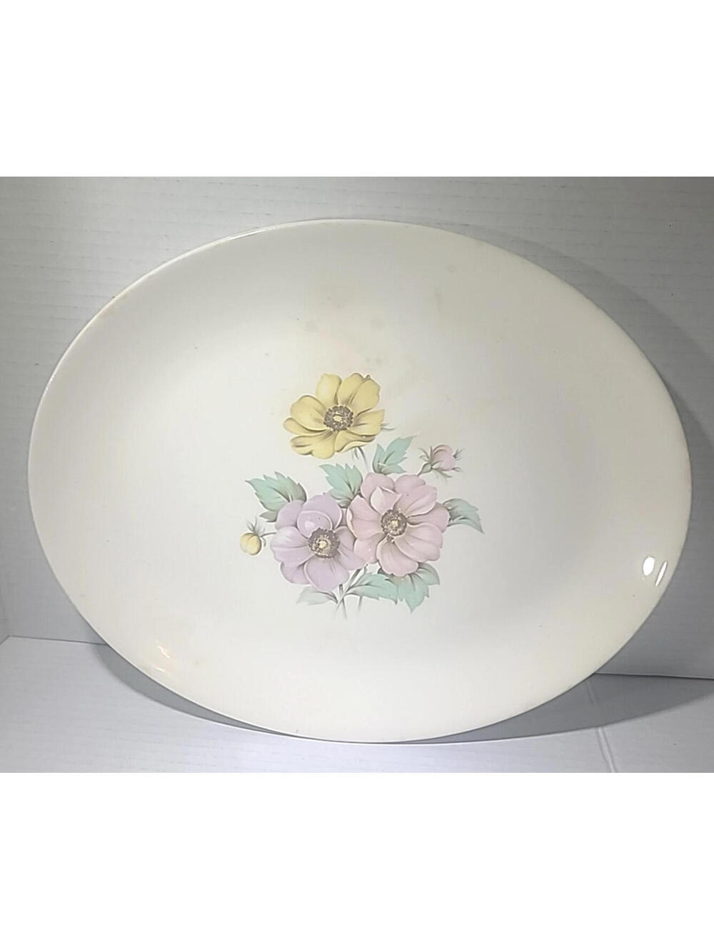 Vintage Rythym Homer Laughlin Large Oval Floral Pattern 13" Glass Platter